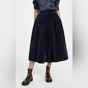 Tibi Velveteen Full Navy Skirt